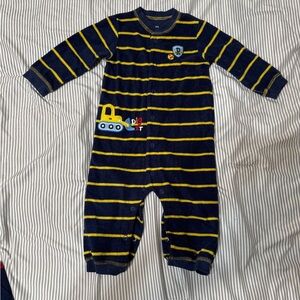 Carter's Navy and Yellow Striped coverall with Truck Design